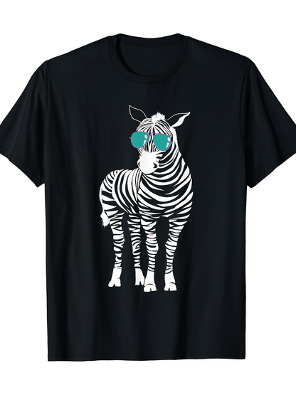 Men's Graphic T-Shirt Playful Summer Vibes With Cool Sunglasses Wearing Zebra