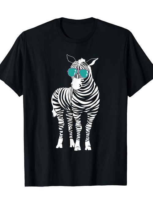 Men's Graphic T-Shirt Playful Summer Vibes With Cool Sunglasses Wearing Zebra