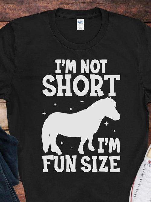Men's Graphic T-Shirt Im Not Short Im Fun Size Silhouetted Pony Surrounded By Tiny Sparkling Stars