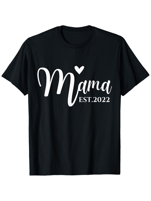 Men's Graphic T-Shirt Mama Est2022 Bold White Lettering With Heart Graphic Cotton T Shirt