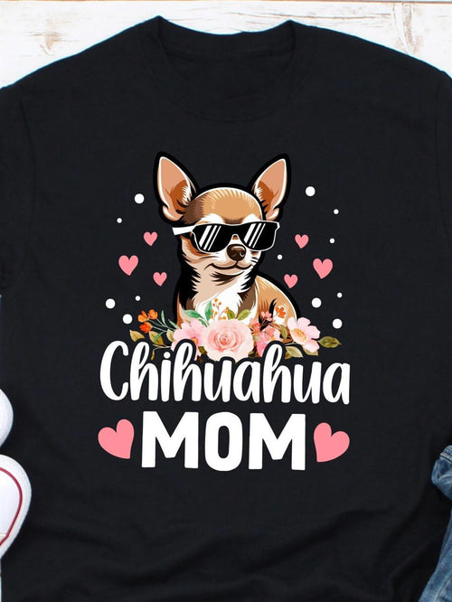Men's Graphic T-Shirt Chihuahua Mom With Pink Hearts Sunglasses Floral Graphic Dog