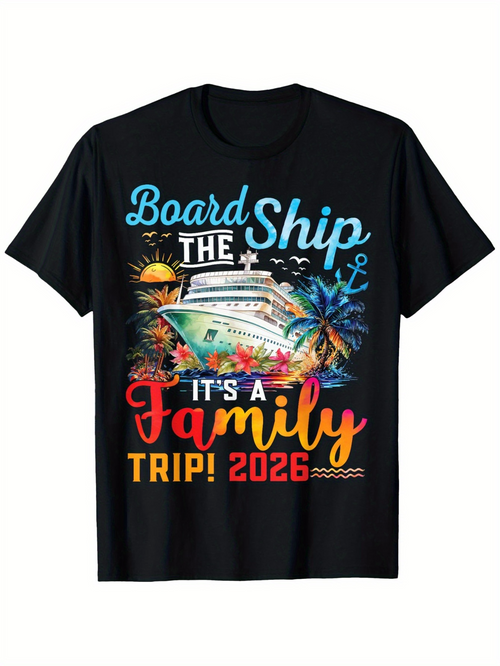 Men's Graphic T-Shirt Board The Ship Colorful Tropical Sunset With Cruise Vacation Ship