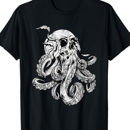 Men's Graphic T-Shirt Abstract Tentacles Flowing From Smoking Skull Octopus