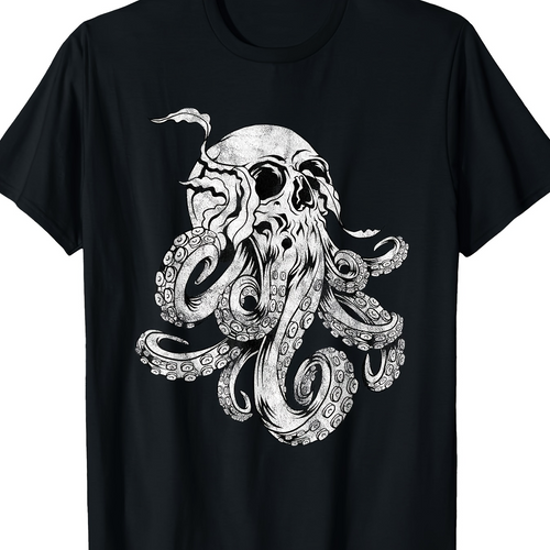 Men's Graphic T-Shirt Abstract Tentacles Flowing From Smoking Skull Octopus