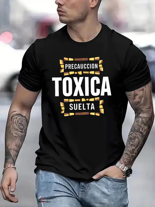 Men's Graphic T-Shirt Bold Urban Lettering Graphic Surrounded By Warning Pattern Text Shirt