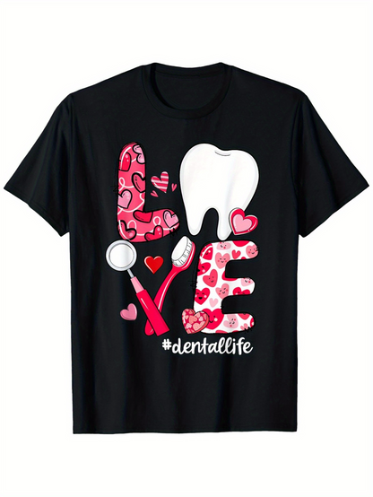 Men's Graphic T-Shirt Dental Life Love With Hearts Tooth And Dental Tools