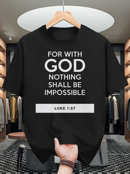 Men's Graphic T-Shirt For With God Bold White Statement Quote On Classic Black Shirt