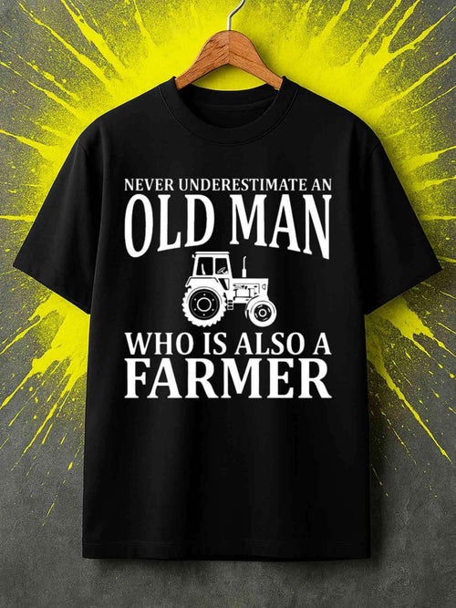 Men's Graphic T-Shirt Never Underestimate An Old Man With Classic Tractor Among Yellow Neon Lights Farmer