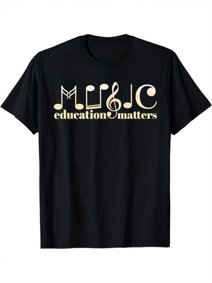 Men's Graphic T-Shirt Education Matters Musical Notes With Typography Centered Across Black Shirt