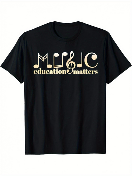 Men's Graphic T-Shirt Education Matters Musical Notes With Typography Centered Across Black Shirt