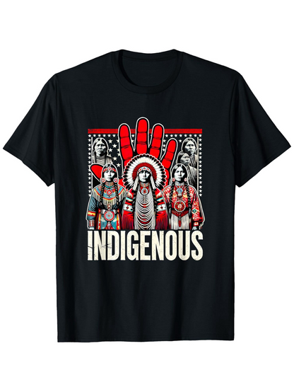 Men's Graphic T-Shirt Indigenous Cultural Portraits With Red Painted Handprint And Tribal Patterns