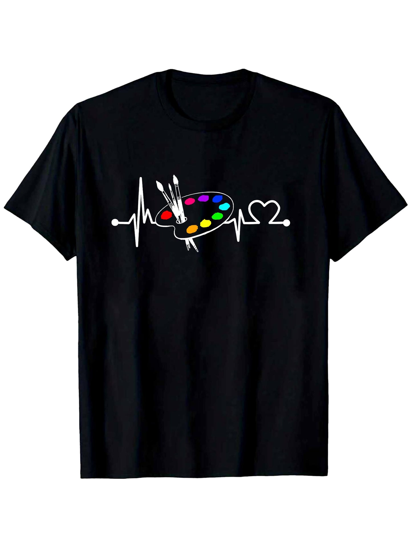 Men's Graphic T-Shirt Colorful Heartbeat With Artistic Palette And Painter Brushes