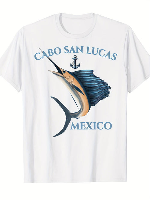 Men's Graphic T-Shirt Cabo San Lucas Mexico Swordfish Swimming In Blue Ocean Artwork
