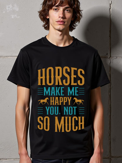 Men's Graphic T-Shirt Horses Make Me Happy Casual Slogan Typography With Running Horses T Shirt