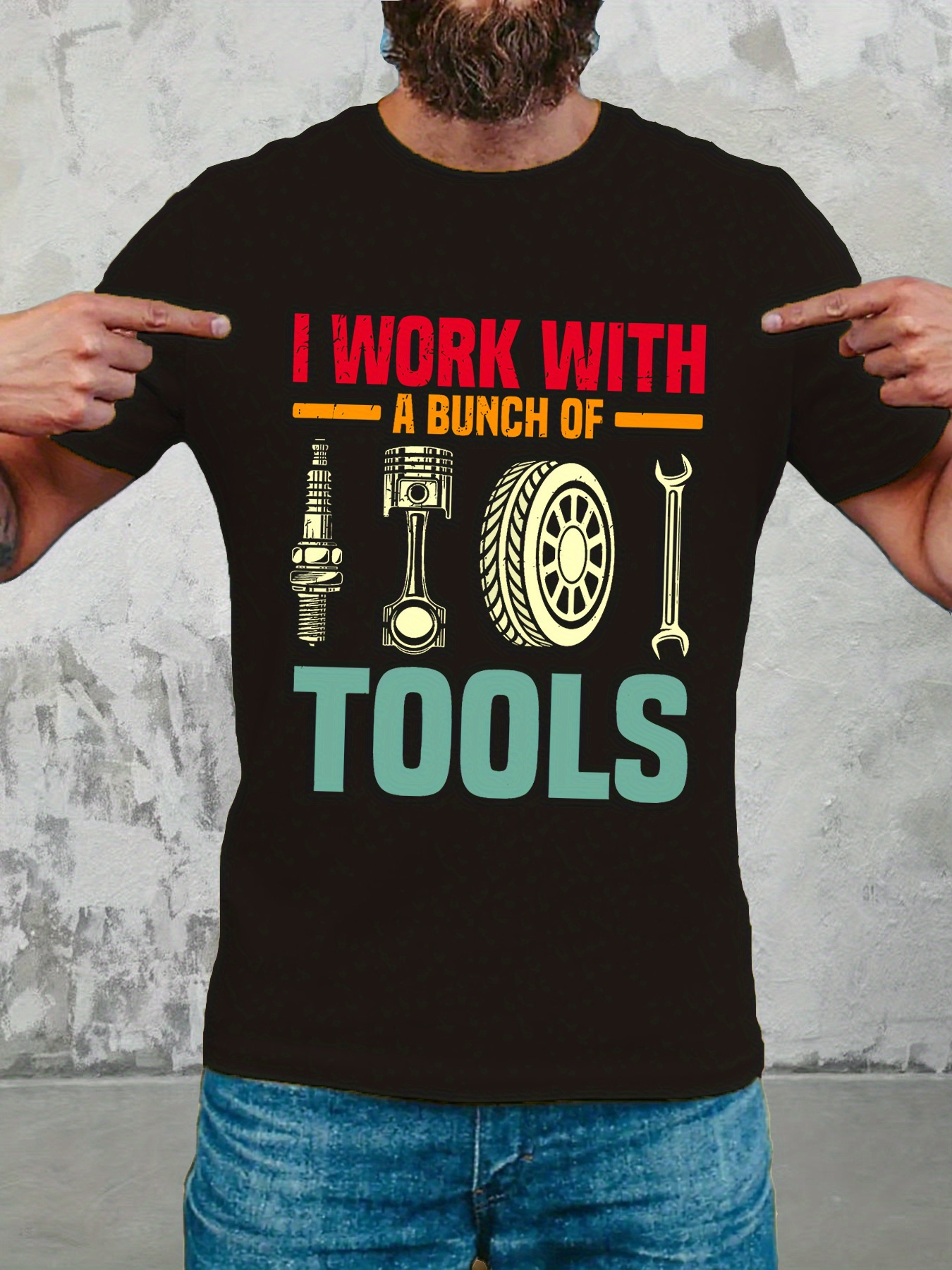 Men's Graphic T-Shirt I Work With A Bunch Of Tools Automotive Parts Pistons Gears Wrenches Graphics Tools