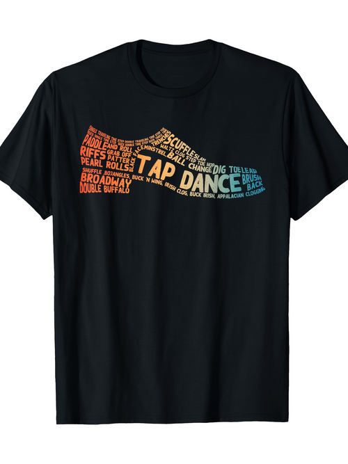 Men's Graphic T-Shirt Tap Dance Vibrant Typography Shoe Silhouette With Gradient Color Blocks