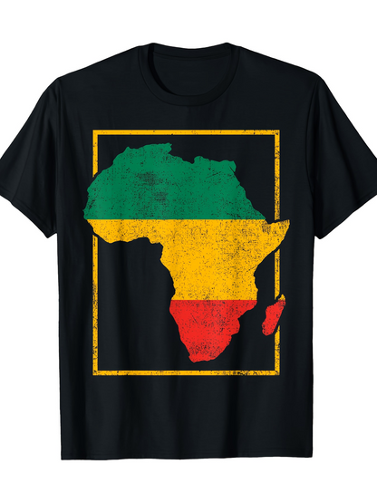 Men's Graphic T-Shirt Retro Scratched Flag Colors Framed African Continent Map