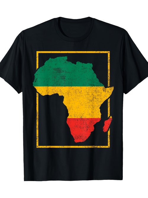 Men's Graphic T-Shirt Retro Scratched Flag Colors Framed African Continent Map