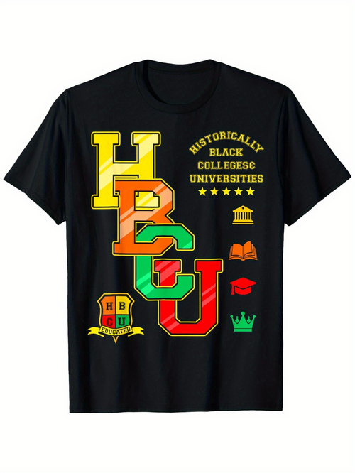 Men's Graphic T-Shirt Historically Black College Universities Colorful Letters With Crown And Books T Shirt
