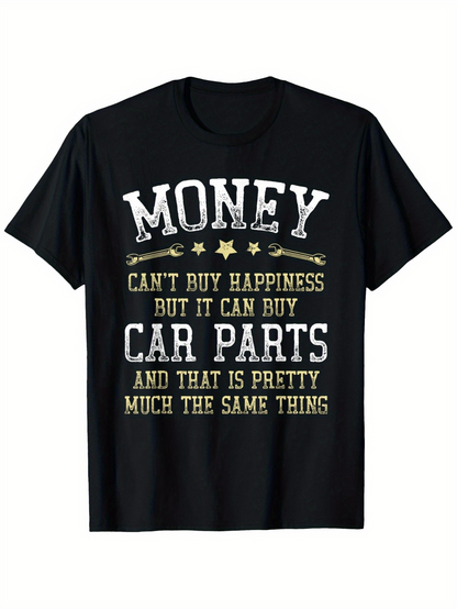Men's Graphic T-Shirt Money Lettering With Multiple Fonts In Bold Car Parts