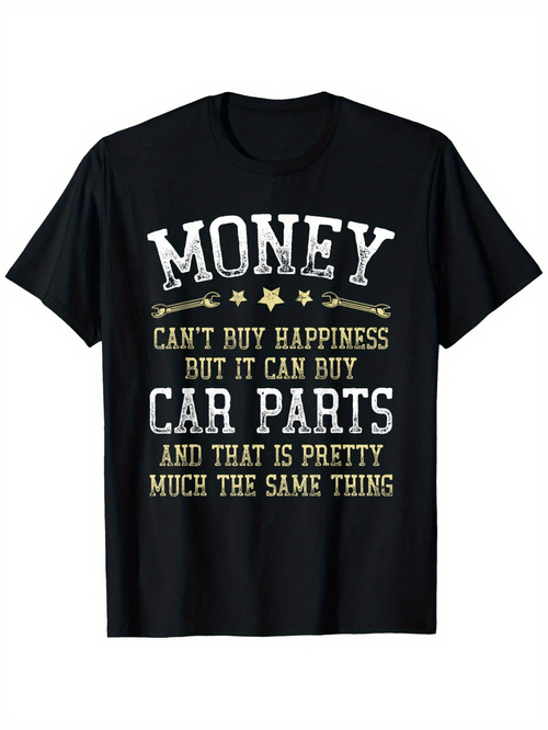 Men's Graphic T-Shirt Money Lettering With Multiple Fonts In Bold Car Parts