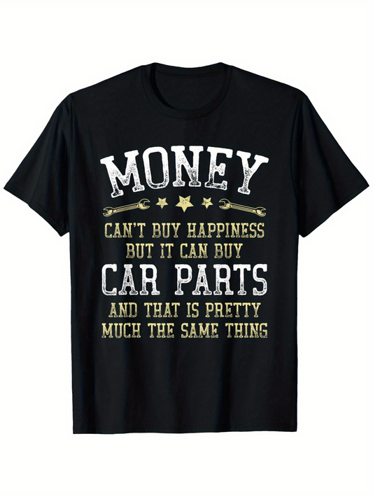 Men's Graphic T-Shirt Money Lettering With Multiple Fonts In Bold Car Parts