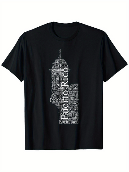 Men's Graphic T-Shirt Puerto Rico Landmark Words Forming Island Silhouette