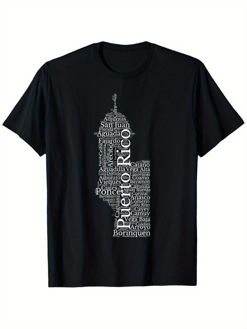 Men's Graphic T-Shirt Puerto Rico Landmark Words Forming Island Silhouette