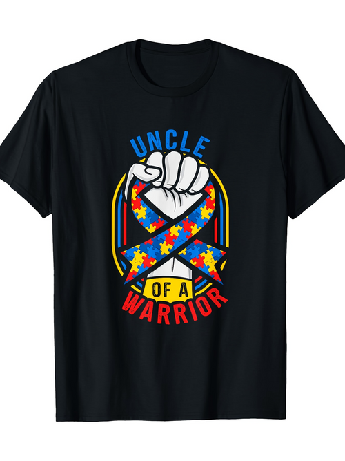 Men's Graphic T-Shirt Uncle Of A Warrior Raised Fist With Colorful Autism Puzzle Ribbon