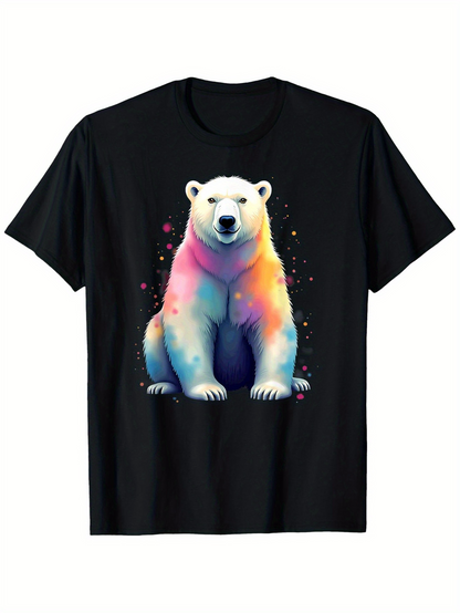 Men's Graphic T-Shirt Splashes Of Colorful Light Surrounding A Majestic Sitting Polar Bear
