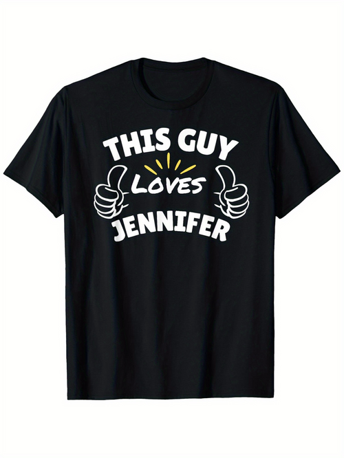 Men's Graphic T-Shirt This Guy Loves Jennifer With Playful Cartoon Hands Illustrating Affectionate Gesture