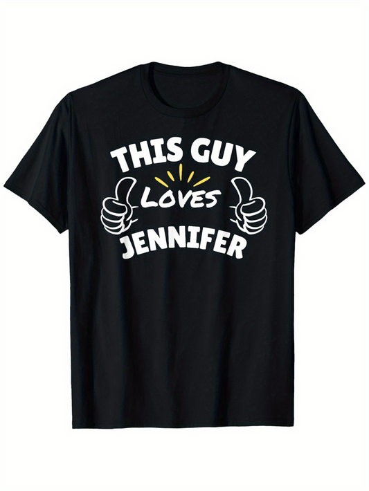 Men's Graphic T-Shirt This Guy Loves Jennifer With Playful Cartoon Hands Illustrating Affectionate Gesture