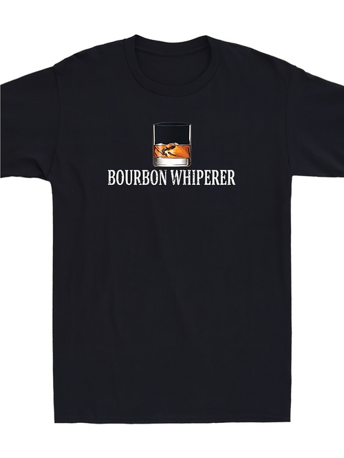 Men's Graphic T-Shirt Bourbon Whisperer Glass With Ice And Dark Whiskey