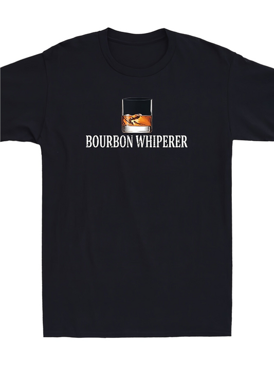 Men's Graphic T-Shirt Bourbon Whisperer Glass With Ice And Dark Whiskey