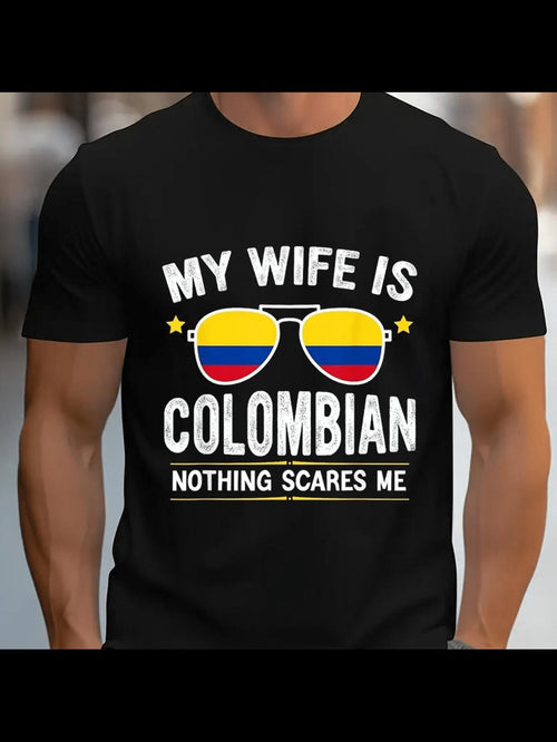 Men's Graphic T-Shirt My Wife Is Colombian Sunglasses With Country Flag Print