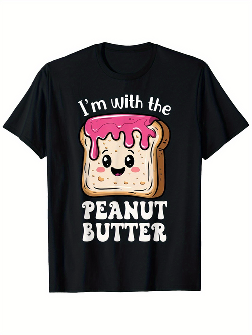 Men's Graphic T-Shirt Im With The Peanut Butter Toast With Pink Jam Smiling Cartoon Face