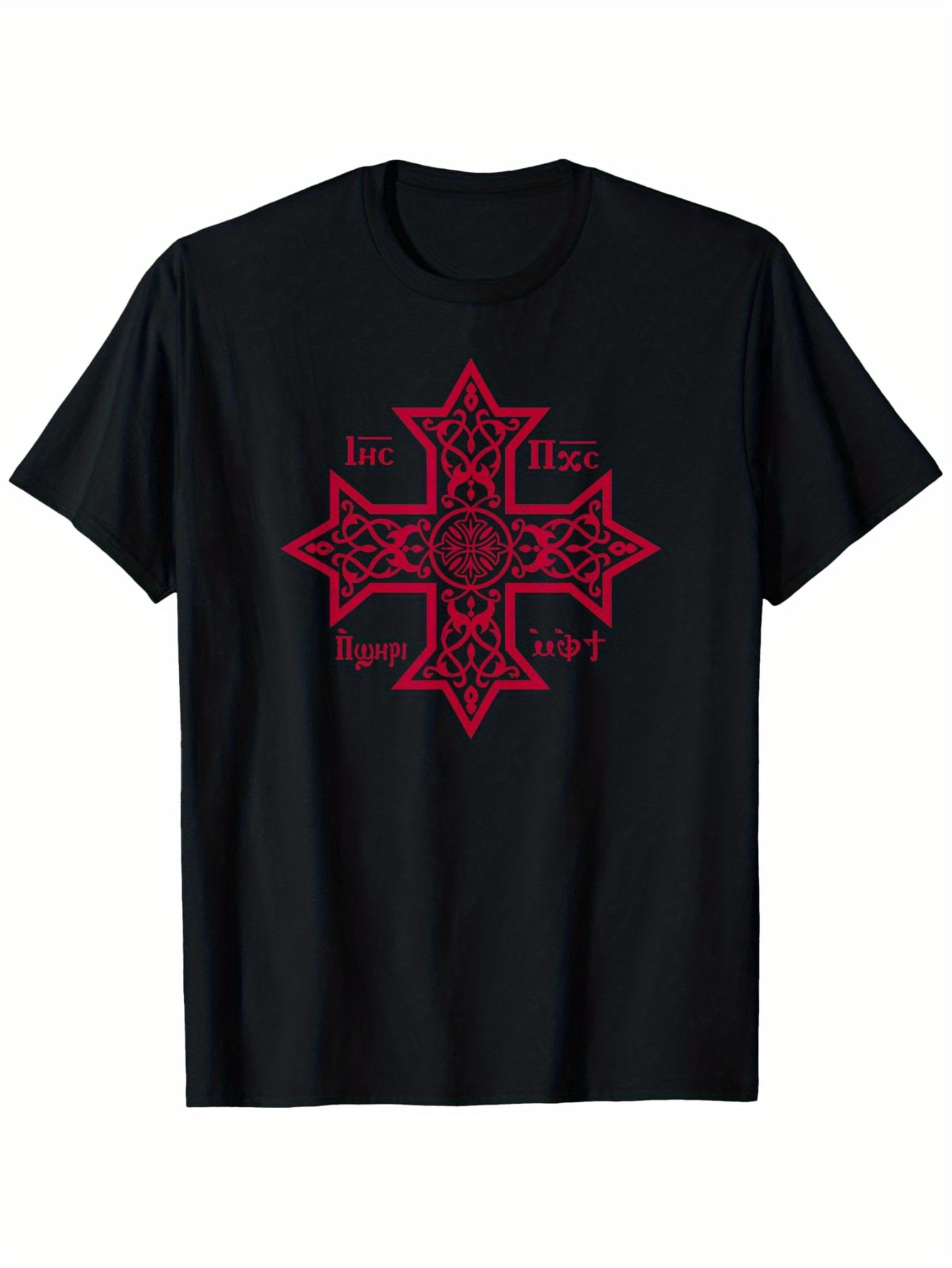 Men's Graphic T-Shirt Intricate Red Pattern With Ornate Cross Geometric Motifs And Detailed Artwork Cross