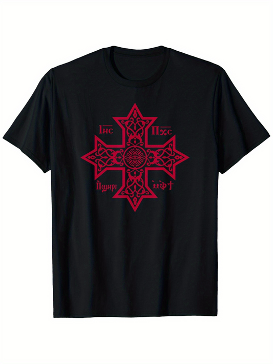 Men's Graphic T-Shirt Intricate Red Pattern With Ornate Cross Geometric Motifs And Detailed Artwork Cross