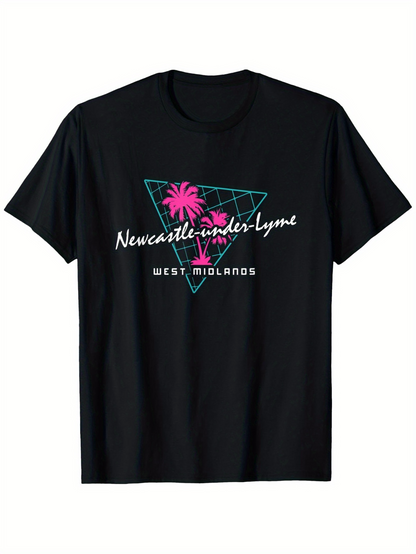Men's Graphic T-Shirt NewcastleunderLyme Pink Palm Over Neon Triangle West Midlands
