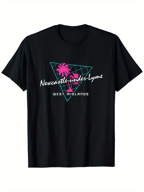 Men's Graphic T-Shirt NewcastleunderLyme Pink Palm Over Neon Triangle West Midlands