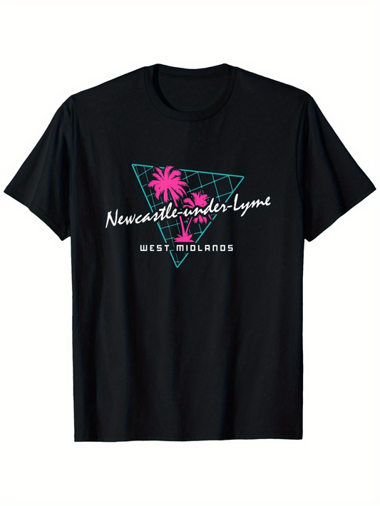Men's Graphic T-Shirt NewcastleunderLyme Pink Palm Over Neon Triangle West Midlands