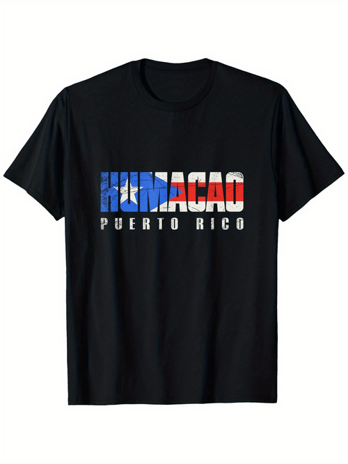 Men's Graphic T-Shirt Humacao Puerto Rico Bold Letters Under Flag Colors T Shirt
