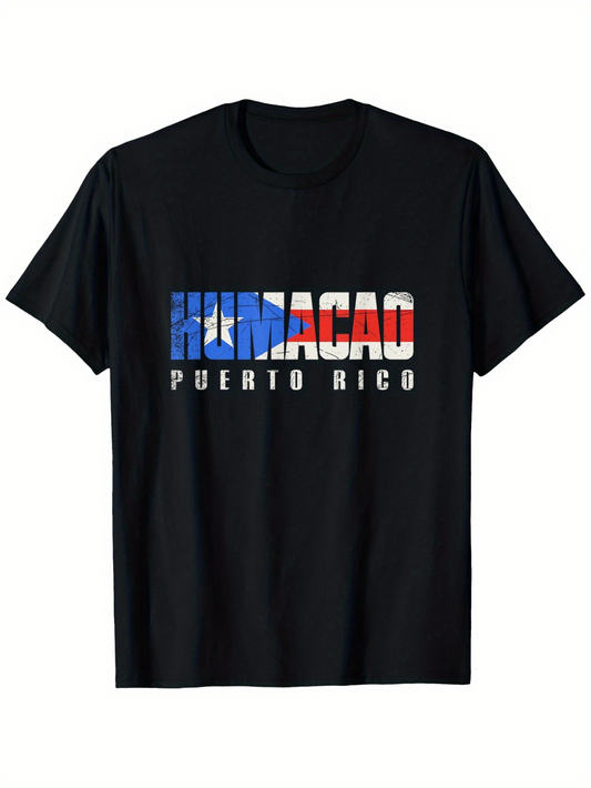 Men's Graphic T-Shirt Humacao Puerto Rico Bold Letters Under Flag Colors T Shirt