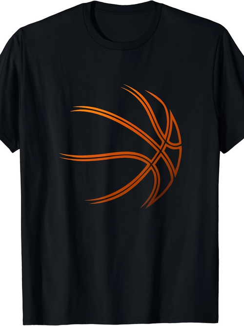 Men's Graphic T-Shirt Minimalist Orange Curved Lines Forming A Dynamic Basketball