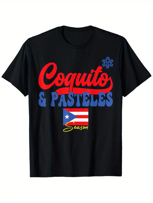 Men's Graphic T-Shirt Coquito Pasteles Season Puerto Rican Flag With Snowflake Design