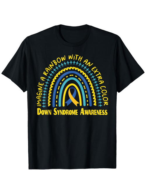 Men's Graphic T-Shirt Imagine A Rainbow With Blue Yellow Arched Lines And Symbolic Ribbon