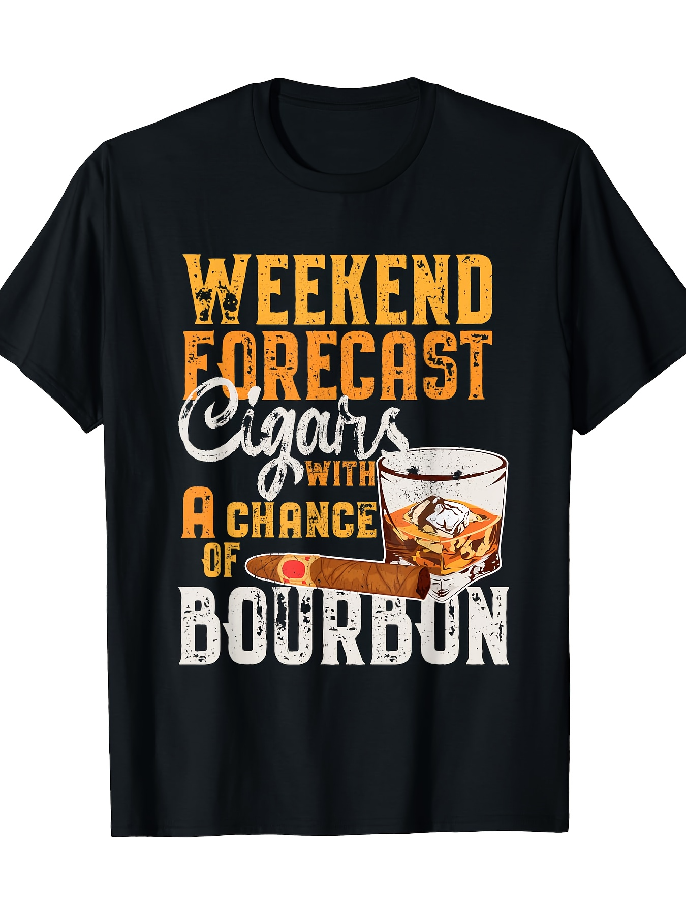Men's Graphic T-Shirt Weekend Forecast Cigars With A Chance Of Bourbon Glass