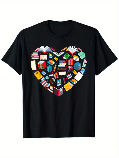 Men's Graphic T-Shirt Colorful Stacked Books Arranged Into A Heart Shape Book