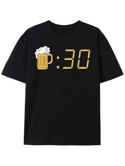 Men's Graphic T-Shirt Digital Clock Style With Beer Mug Art On Black T Shirt