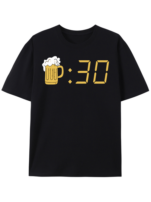 Men's Graphic T-Shirt Digital Clock Style With Beer Mug Art On Black T Shirt